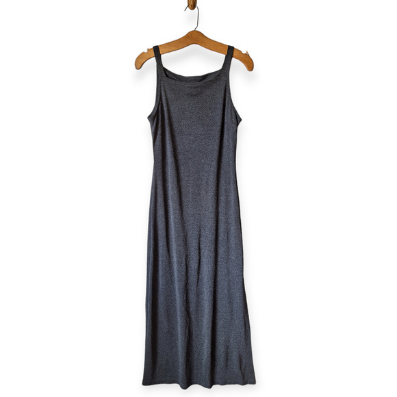 Vintage 1990s Gray Squre Neck Maxi Dress Grunge Size 8